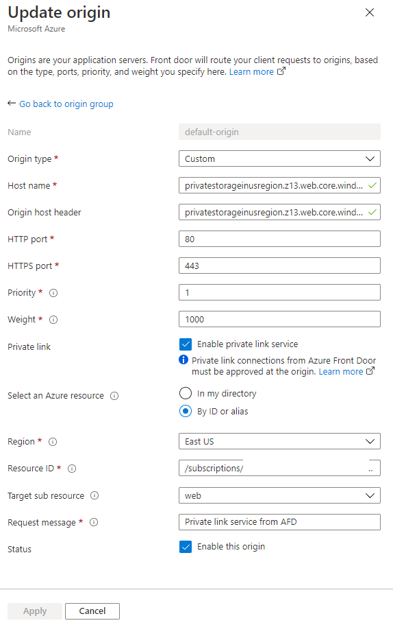 Set up Private Link for Azure Storage as origin