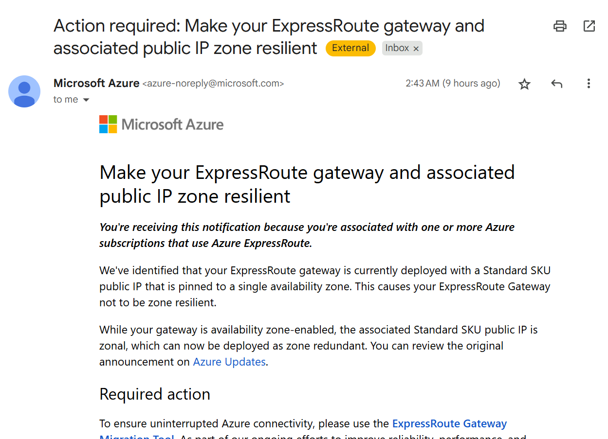 Figure - Email shared to affected Azure customers