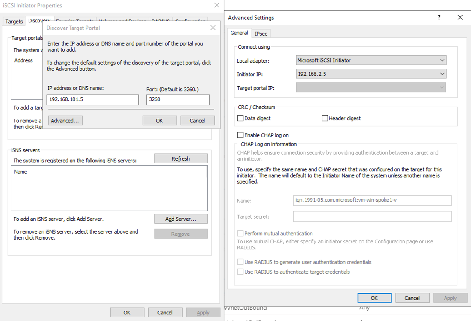 Windows iSCSI wizard configuration