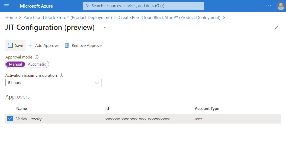 An image illustrating the JIT access approvers configuration during Managed Application deployment